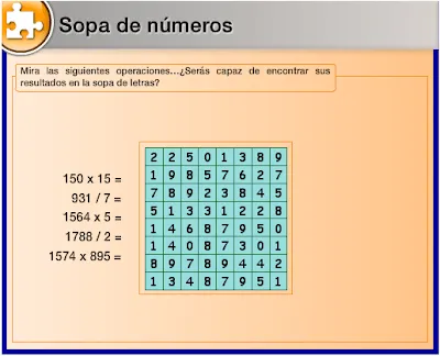 APRENDER ES DIVERTIDO: SOPA DE NÚMEROS