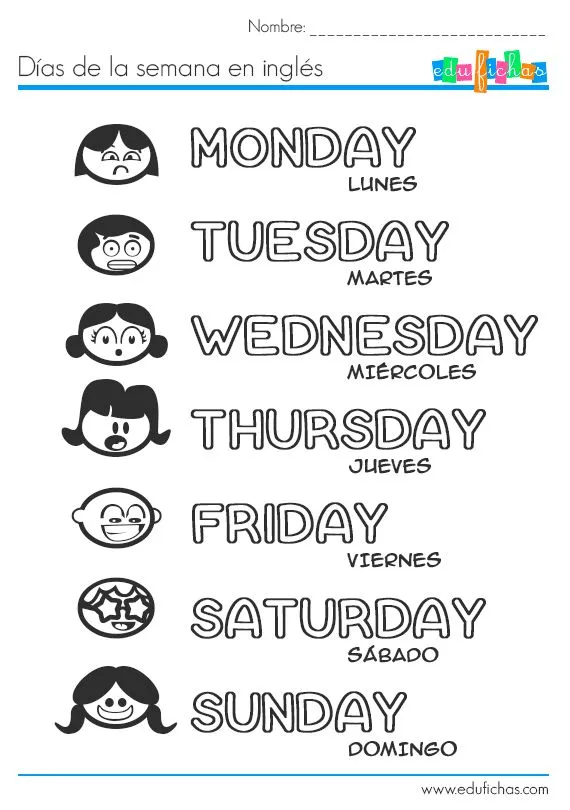 Aprender los días de la semana en inglés. http://www.edufichas.com ... Aprender los días de la semana en inglés. http://www.edufichas.com ...