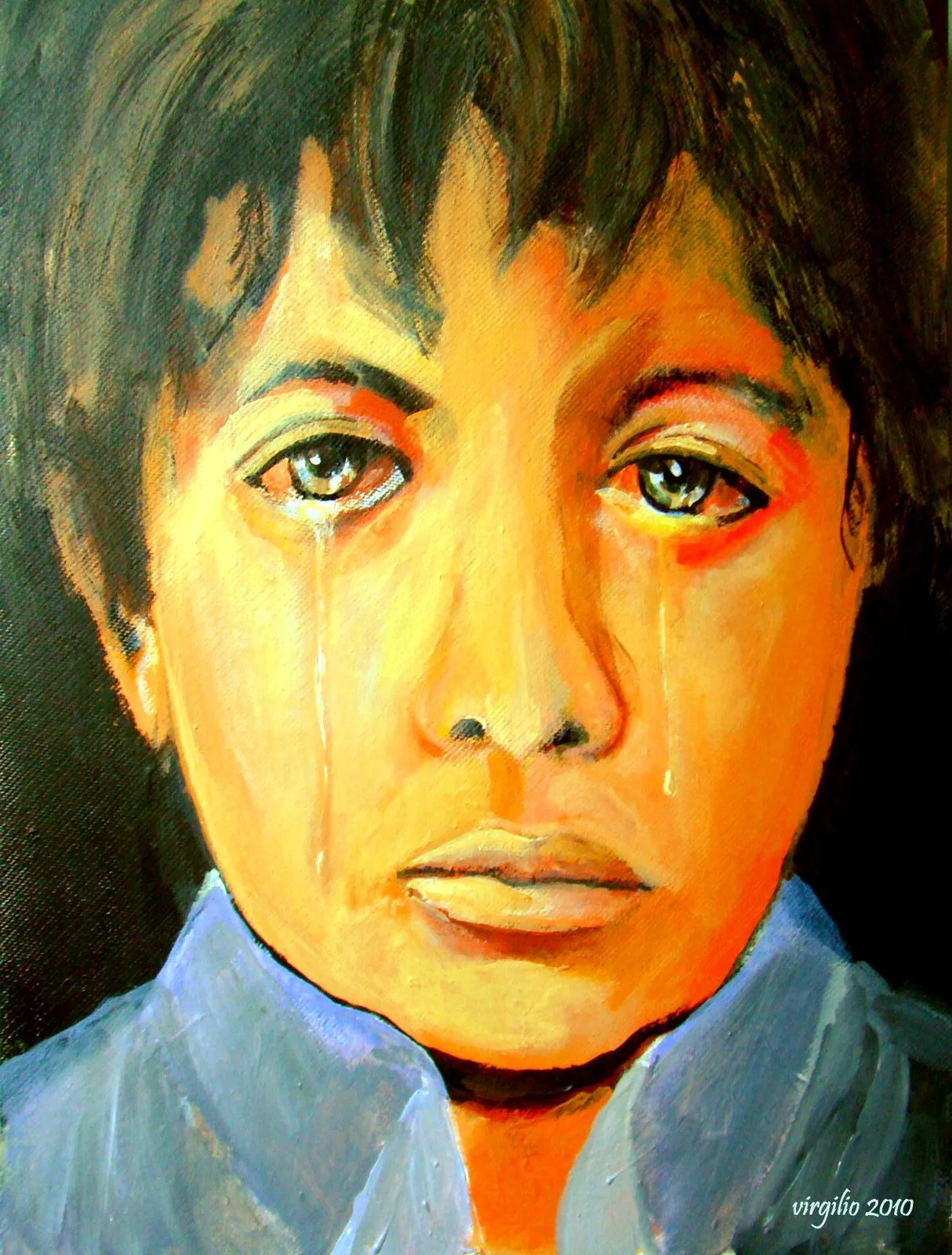 El aprendiz de viejo: el niño triste ( acrilico 20 por 24 pulgadas )