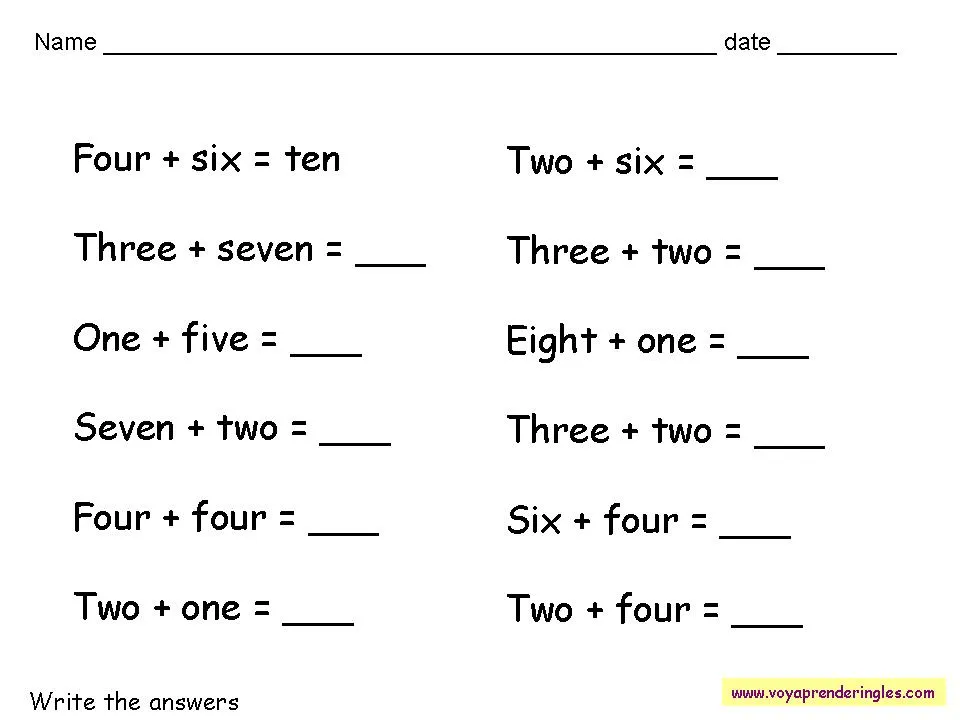 Ejercicios con numeros en inglés - Imagui