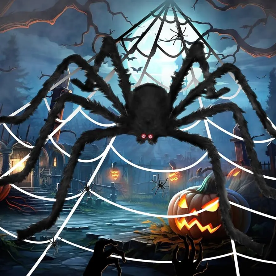 Apsung - Decoraciones de Tela de araña de Halloween de 7m+araña Gigante Peluda y aterradora Falsa de 150cm, 2 arañas pequeñas y telaraña para decoración de Halloween, jardín, césped, Fiesta, hogar : Apsung - Decoraciones de Tela de araña de Halloween de 7m+araña Gigante Peluda y aterradora Falsa de 150cm, 2 arañas pequeñas y telaraña para decoración de Halloween, jardín, césped, Fiesta, hogar :