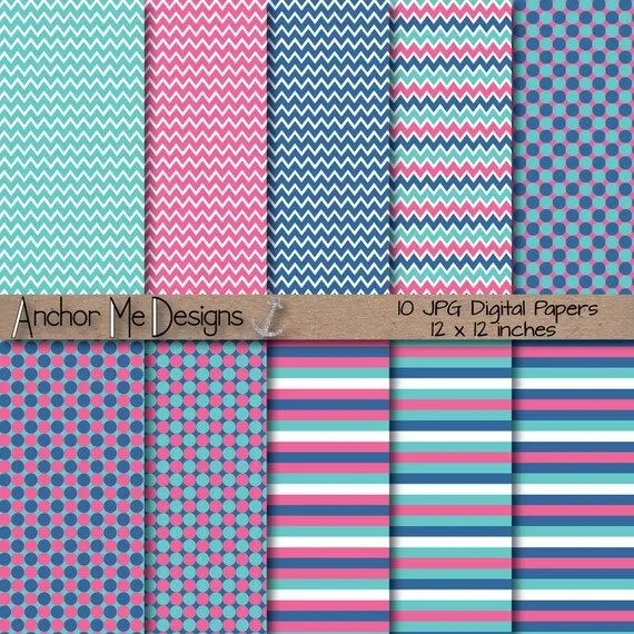 Aqua rosa azul &amp; Chevron lunares y rayas por AnchorMeDesigns