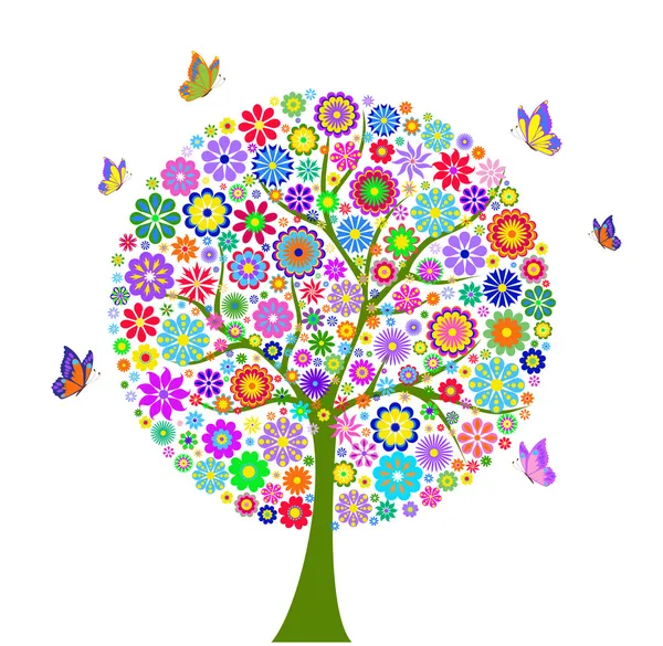 árbol de flores de colores aislado sobre fondo blanco — Vector ...