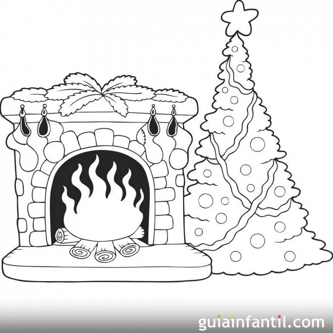 Árbol de Navidad y chimenea. Pinta y colorea - Dibujos de árboles ... Árbol de Navidad y chimenea. Pinta y colorea - Dibujos de árboles ...