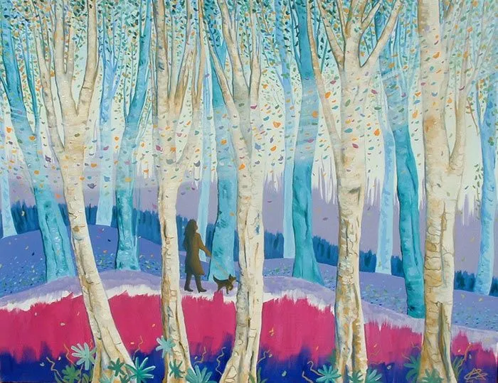 Los cinco árboles blancos, pintura de Cristina Alejos Cañada. Óleo sobre lienzo.