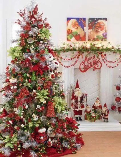 Arboles navideños decorados en rojo y blanco ~ Solountip.com
