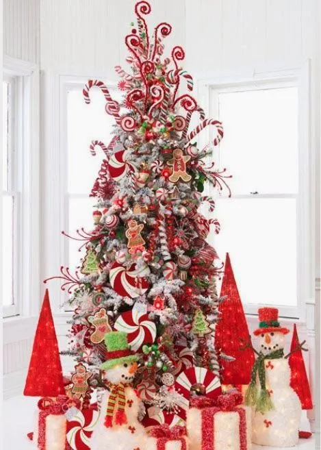 Arboles navideños decorados en rojo y blanco ~ Solountip.com