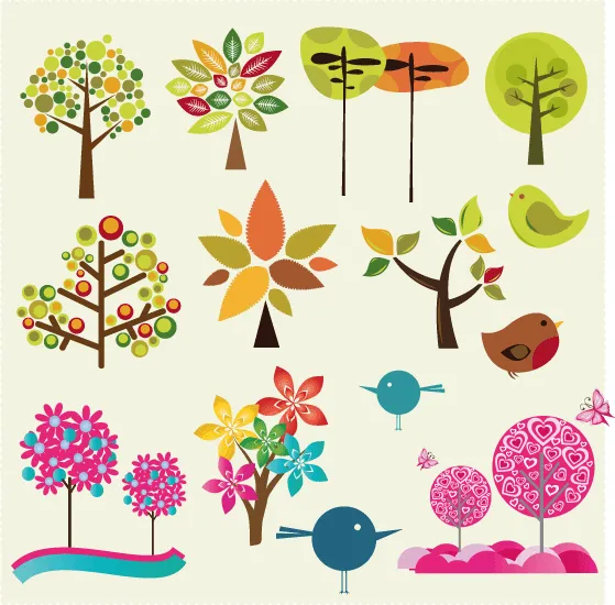 Arbolitos de primavera - Vector | Vector ClipArt