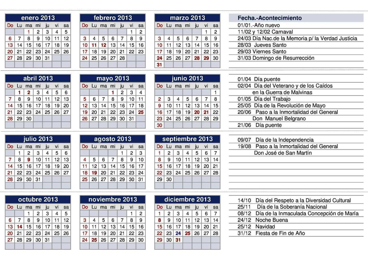 ARGENTINA: Calendario 2013 II « PARA JEFATURAS REGIONALES Y ...