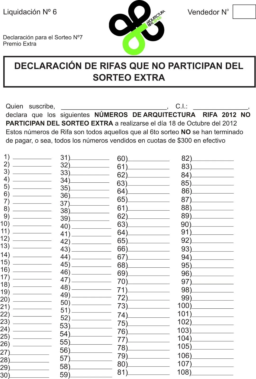 Arquitectura Rifa Gen`06: DECLARACION JURADA Arquitectura Rifa Gen`06: DECLARACION JURADA
