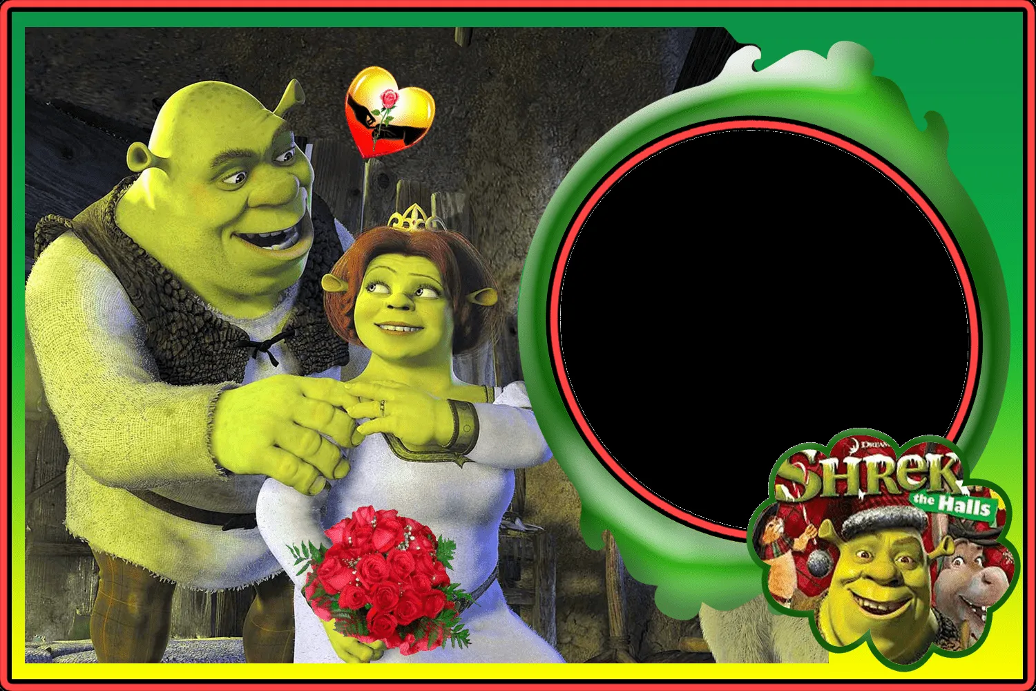 Arte y amor: Shrek y Fiona. Marco para foto infantil en Photoshop