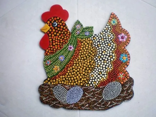 Gallina pintada sobre madera. | Puntillismo | Pinterest Gallina pintada sobre madera. | Puntillismo | Pinterest