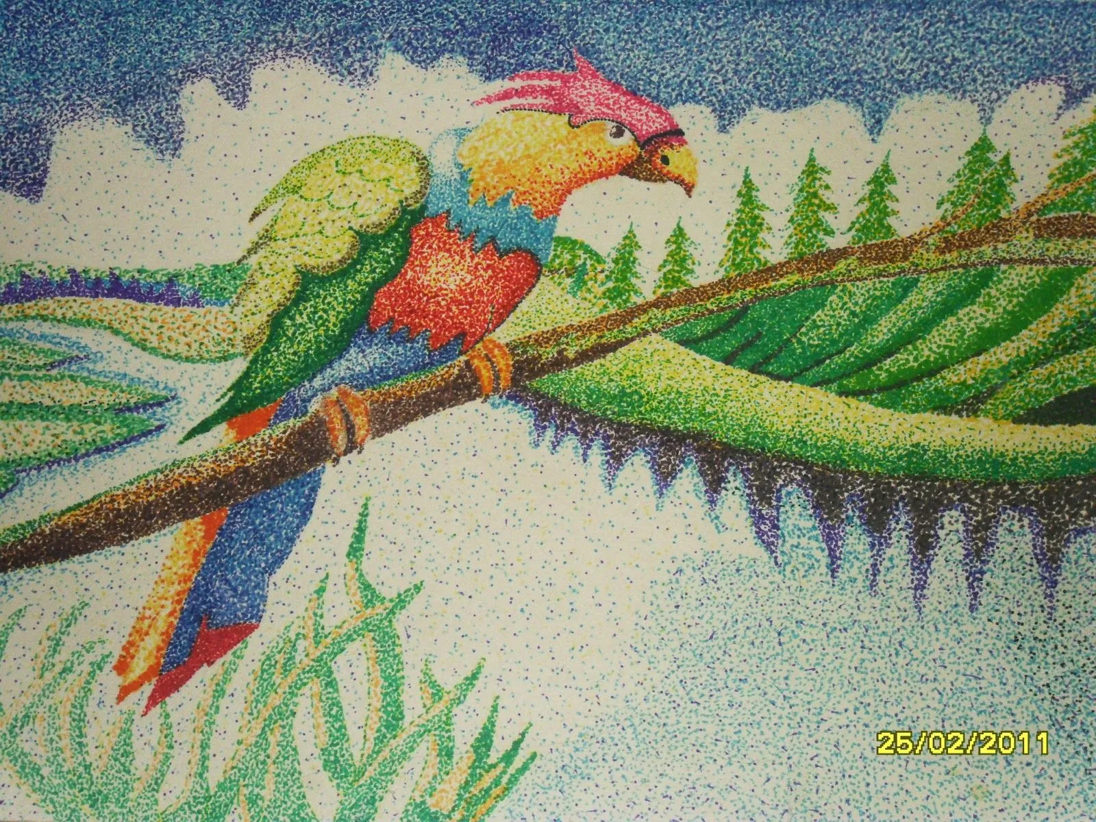 lo mejor del arte: la guacamaya en puntillismo