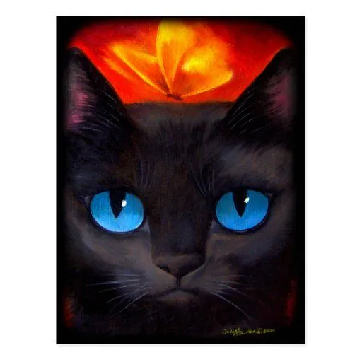 Arte de la pintura de la mariposa del gato negro - postal | Zazzle