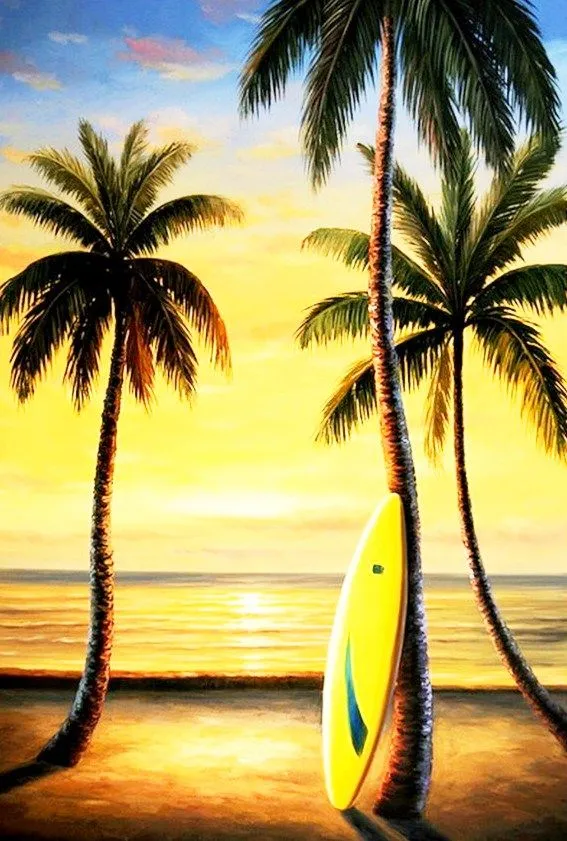 Arte Pinturas Óleo: Paisajes con palmeras en la playa Arte Pinturas Óleo: Paisajes con palmeras en la playa