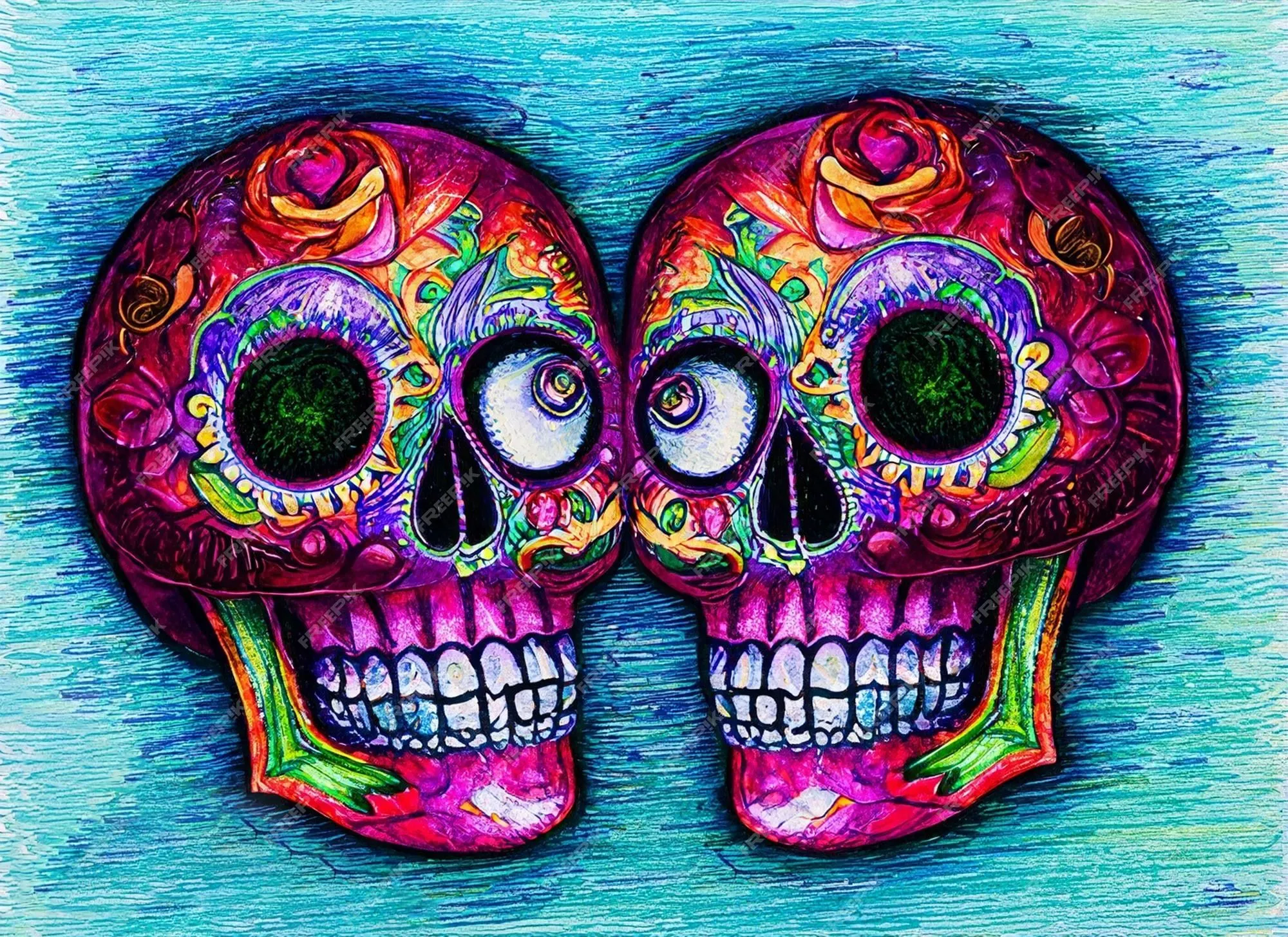 Arte surrealista pareja calaveras mano dibujo a lápiz sobre papel | Foto  Premium