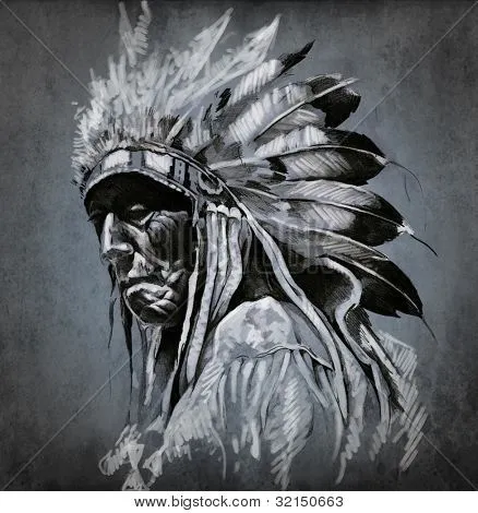 Arte del tatuaje, Retrato de cabeza de indio americano sobre fondo ... Arte del tatuaje, Retrato de cabeza de indio americano sobre fondo ...