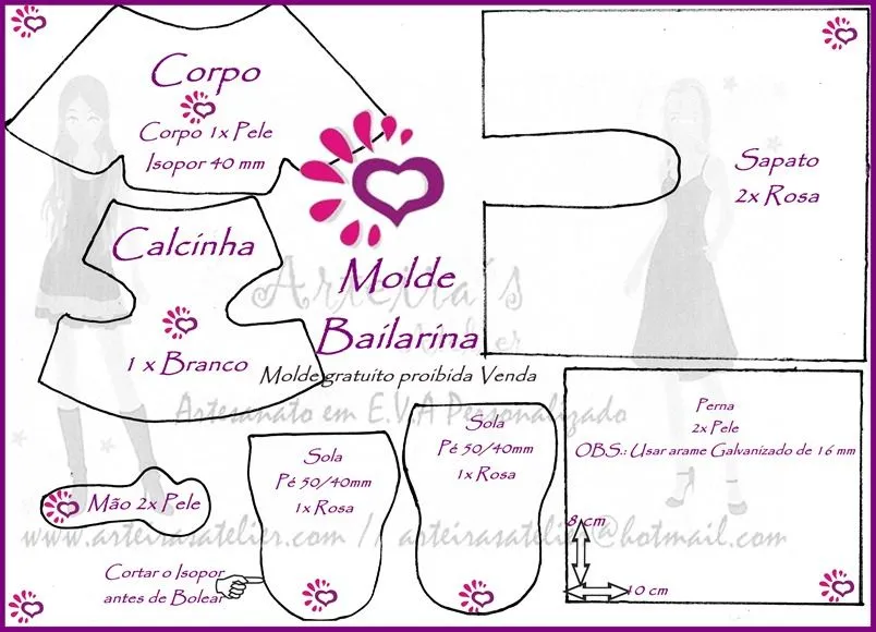 Arteira's Atelier - Artesanato em E.V.A: Bailarinas com Moldes Arteira's Atelier - Artesanato em E.V.A: Bailarinas com Moldes