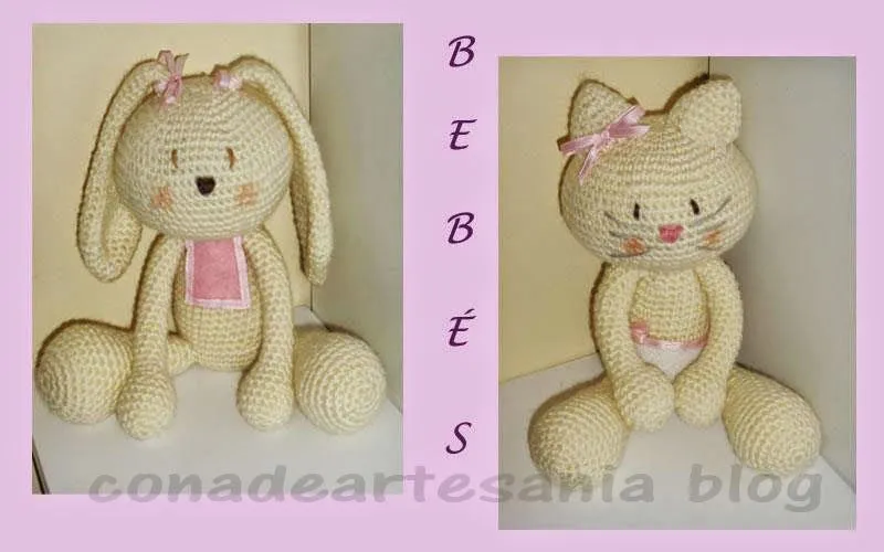 con A de artesanía: Conejita y gatita amigurumi con A de artesanía: Conejita y gatita amigurumi