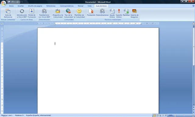 este es el aspecto de la guia de inicio en microsoft word