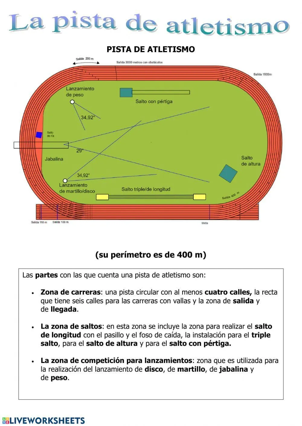 Atletismo - La pista worksheet | Live Worksheets