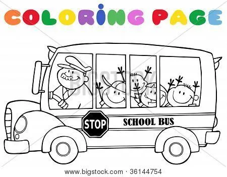 Autobús de la escuela de página para colorear con los niños Fotos ...
