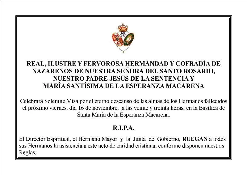 ESQUELA HERMANOS WEB | Hermandad de la Macarena ESQUELA HERMANOS WEB | Hermandad de la Macarena