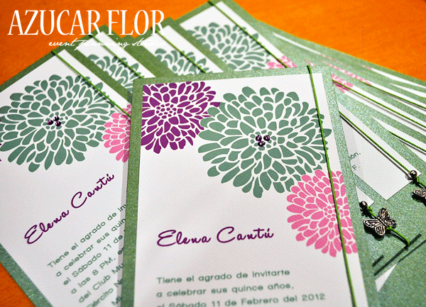 AZUCAR FLOR party studio: ELENA (15 años) invitaciones