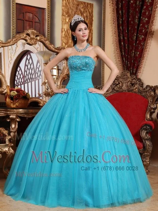 Azul Aqua Vestido De Fiesta Estrapless Hasta El Suelo Tul Bordado ... Azul Aqua Vestido De Fiesta Estrapless Hasta El Suelo Tul Bordado ...