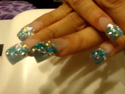 unas azul con piedras - YouTube