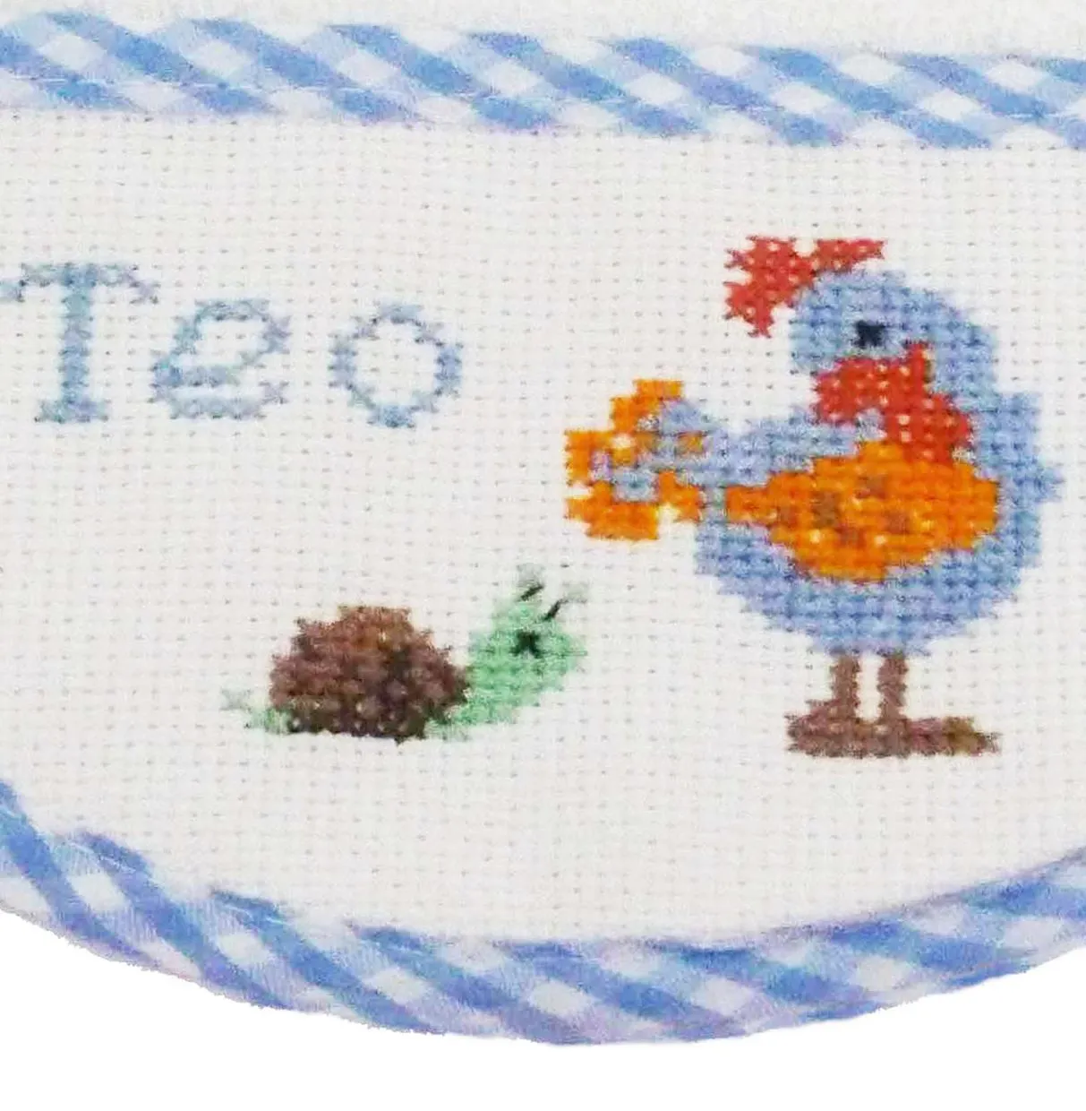 Babero Bordado a Punto de Cruz Gallina y Caracol Azul - Mi Regalo Diferente Babero Bordado a Punto de Cruz Gallina y Caracol Azul - Mi Regalo Diferente