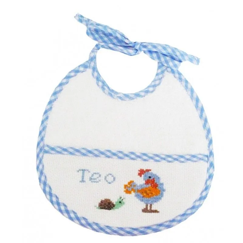 Babero Bordado a Punto de Cruz Gallina y caracol - Regalos diferentes