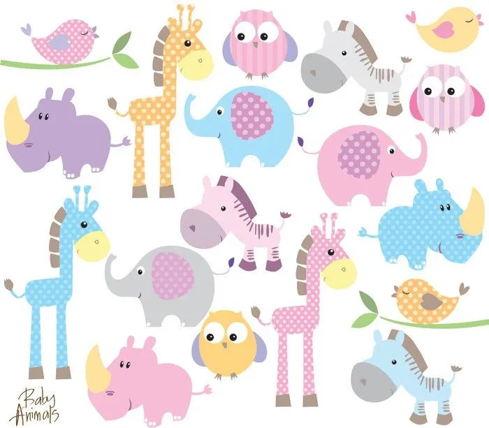Baby Animals Clip Art Cute Baby Shower Pastel Elephant Giraffe Owl Bi…
