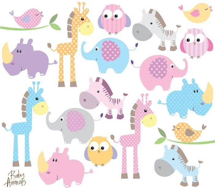 Baby Animals Clip Art Cute Baby Shower Pastel Elephant Giraffe Owl ...