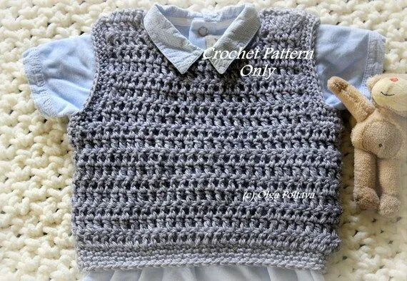 Baby Boy Pullover Vest Crochet Pattern Size by olgascrochetfrenzy Baby Boy Pullover Vest Crochet Pattern Size by olgascrochetfrenzy