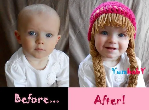 Baby Hat Cabbage Patch Hat Pigtail WIg Costume Photo por YumbabY Baby Hat Cabbage Patch Hat Pigtail WIg Costume Photo por YumbabY