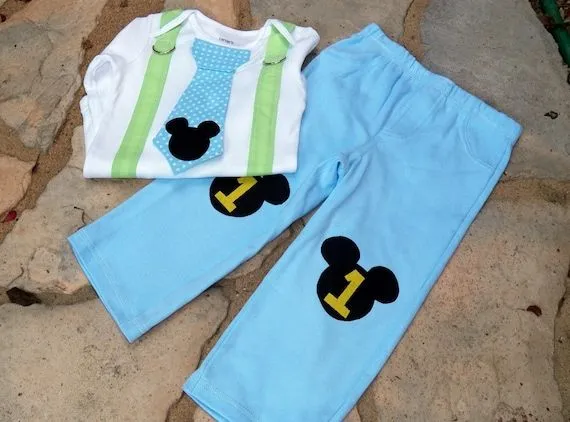 Baby Mickey Mouse 1st Birthday Tie Suspender por shopantsypants