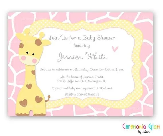 Invitaciónes originales de jirafas para baby shower - Imagui