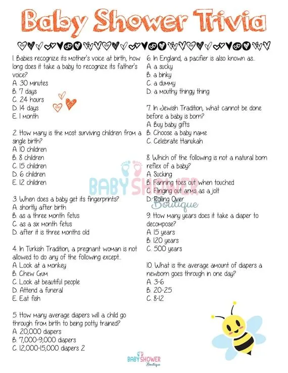 Baby Shower Trivia Baby Shower Game ORANGE por eBabyShowerBoutique Baby Shower Trivia Baby Shower Game ORANGE por eBabyShowerBoutique