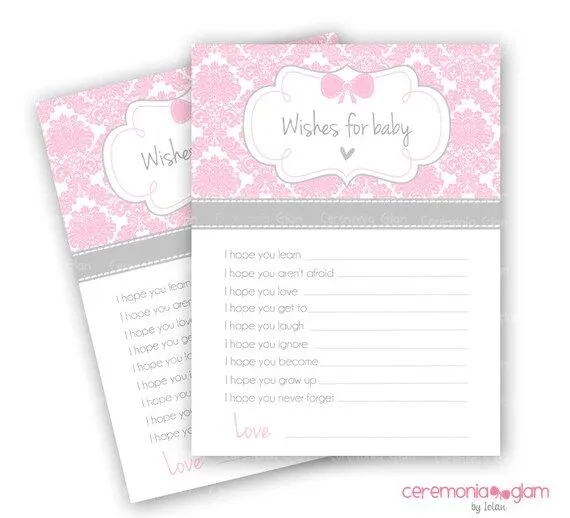 Baby Shower Wishes for Baby Printable damask pink por ceremoniaGlam