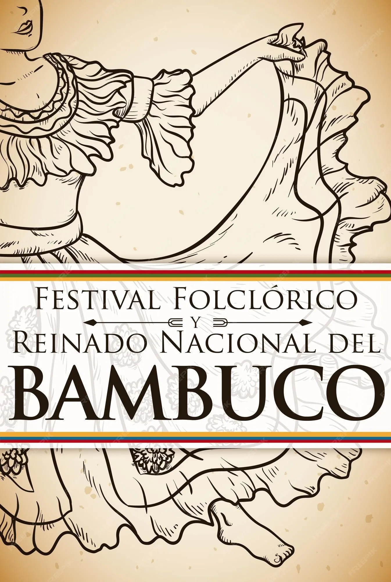 Bailarina de bambuco dibujada a mano para festival folclórico colombiano | Vector Premium Bailarina de bambuco dibujada a mano para festival folclórico colombiano | Vector Premium