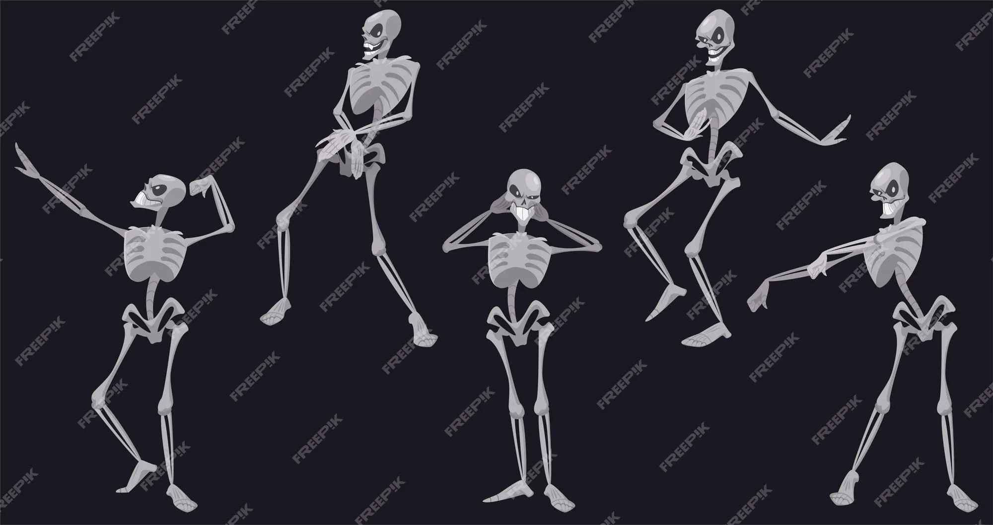 Baile de esqueletos, divertidos personajes muertos de halloween o mexicano dia de los muertos bailando, calaveras y huesos moviendo el cuerpo al ritmo de la música, fiesta disco, ilustración vectorial de dibujos Baile de esqueletos, divertidos personajes muertos de halloween o mexicano dia de los muertos bailando, calaveras y huesos moviendo el cuerpo al ritmo de la música, fiesta disco, ilustración vectorial de dibujos