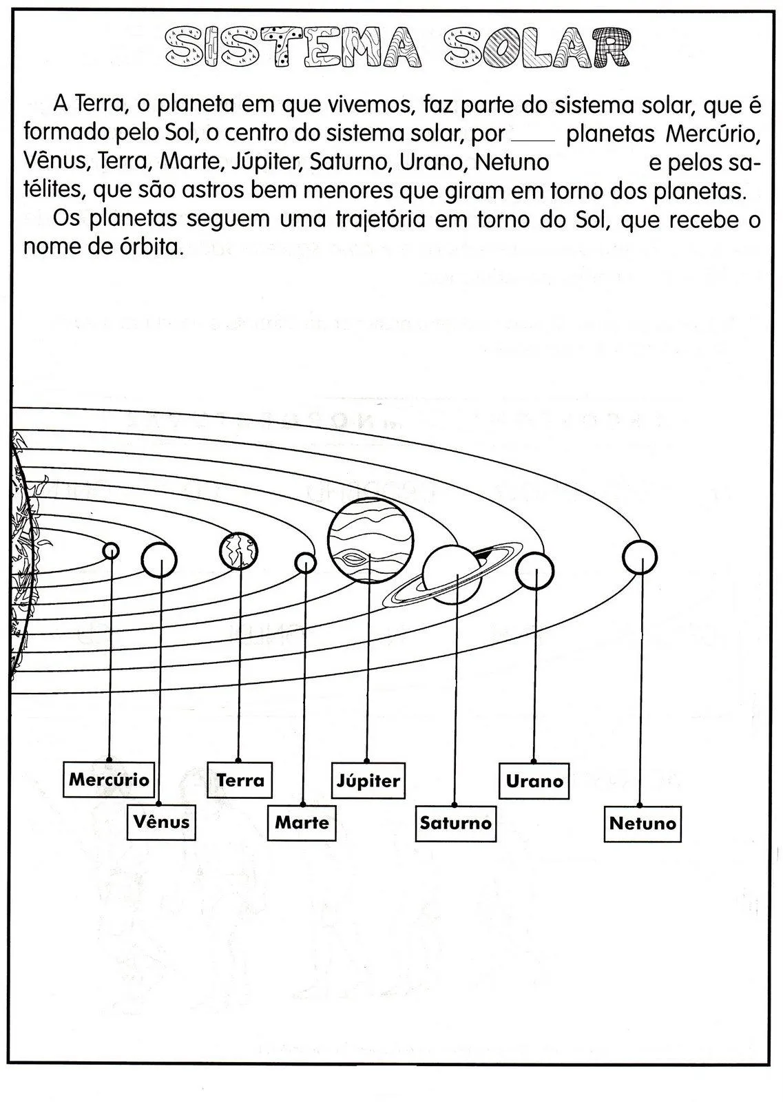 Banco de Atividades: CIÊNCIAS - sistema solar Banco de Atividades: CIÊNCIAS - sistema solar