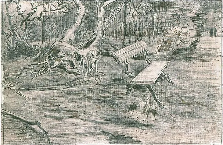 Banco en un bosque de Vincent van Gogh | 808 | Dibujos | Lápiz ... Banco en un bosque de Vincent van Gogh | 808 | Dibujos | Lápiz ...