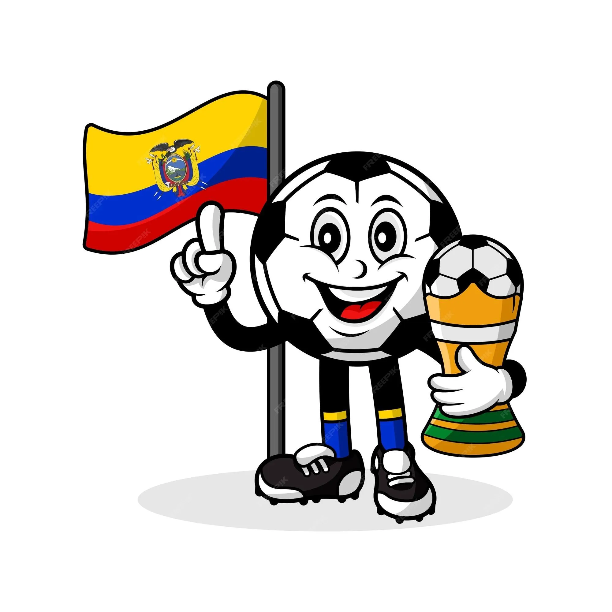 Bandera de ecuador de fútbol de dibujos animados de mascota con ganador de trofeo | Vector Premium Bandera de ecuador de fútbol de dibujos animados de mascota con ganador de trofeo | Vector Premium