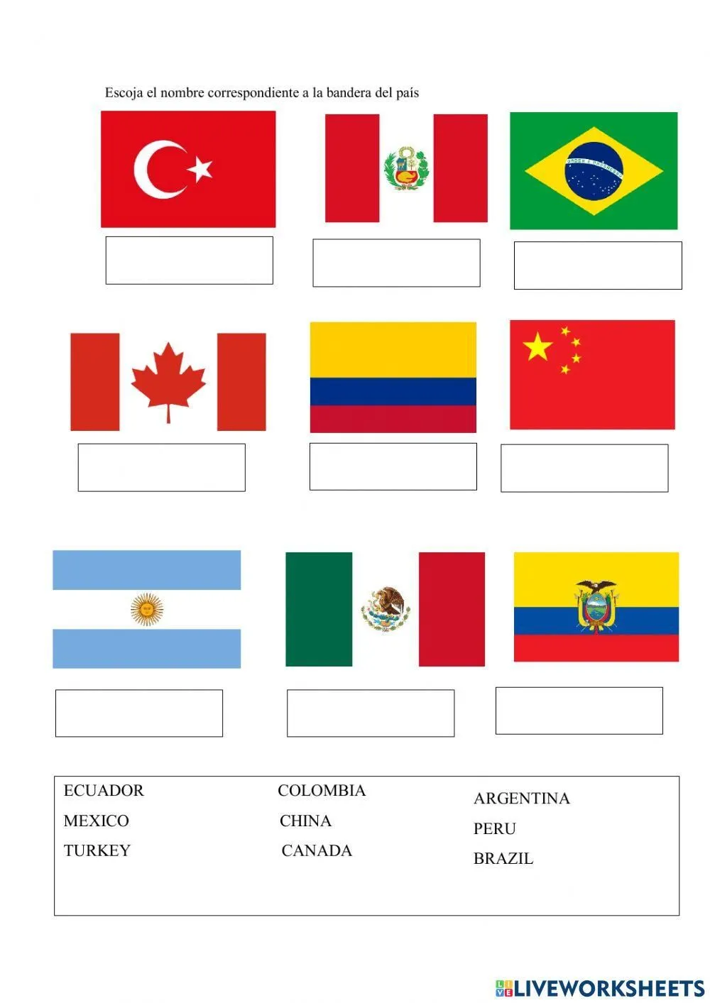 banderas en ingles clarisse Almeida worksheet | Live Worksheets