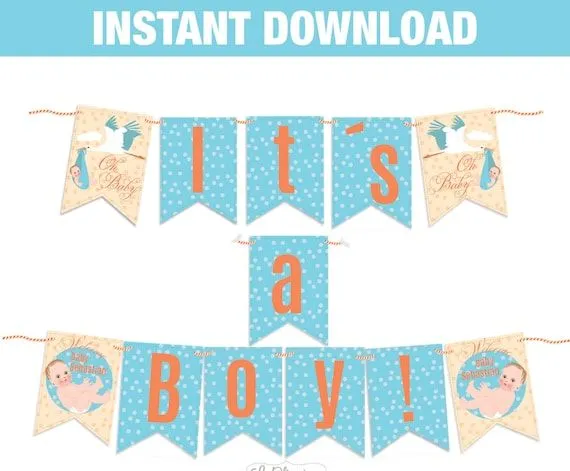 Banderines para imprimir Cigüeña Baby Shower por Ladyfromsundesigns