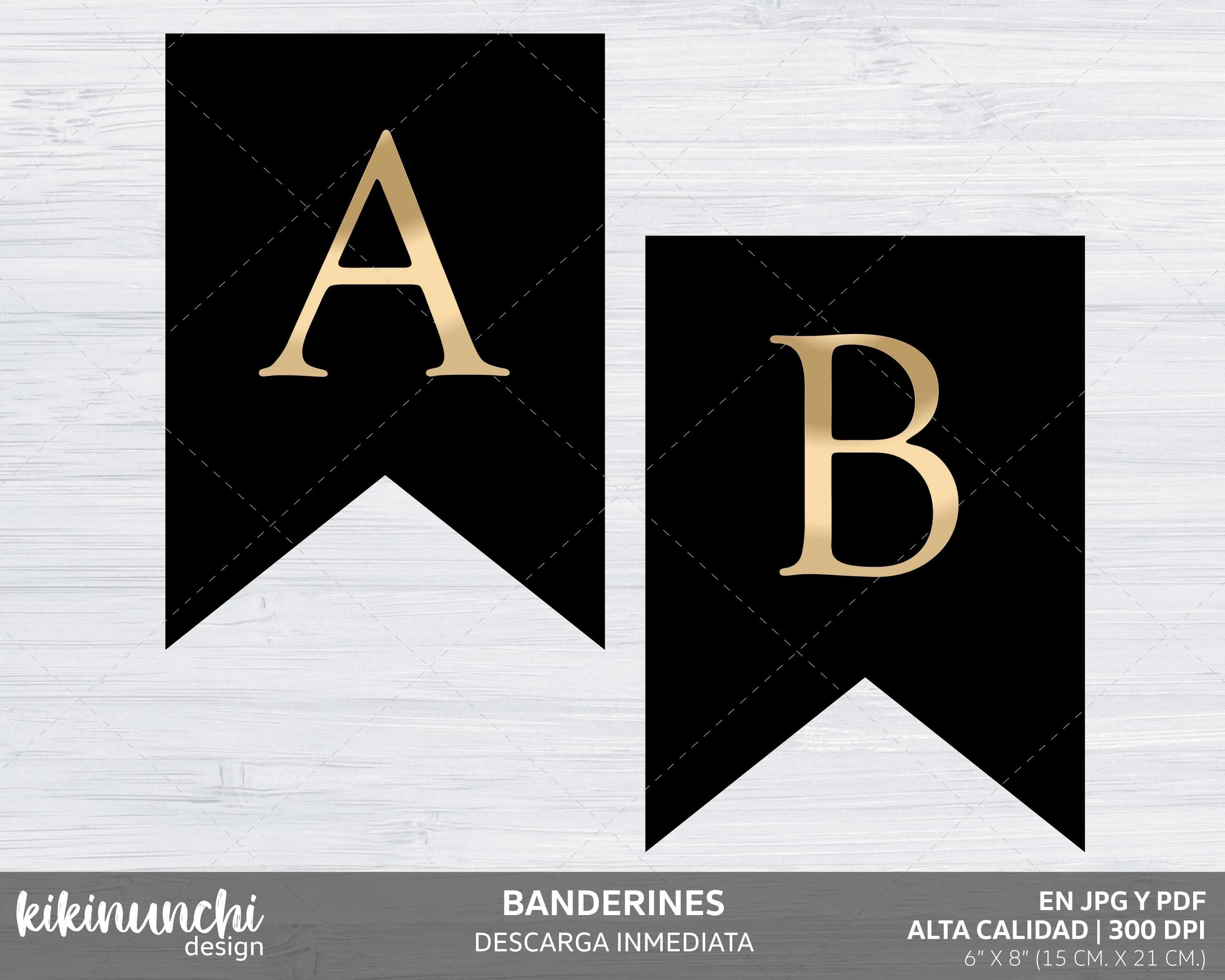 Banderines negros con letras efecto dorado para imprimir - Etsy México Banderines negros con letras efecto dorado para imprimir - Etsy México