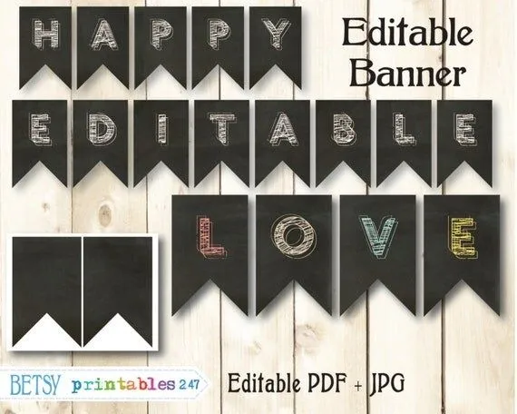 Banner de pizarra banderines editables feliz por BetsyPrintables