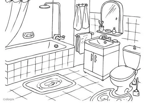 Baño en dibujo para colorear - Imagui